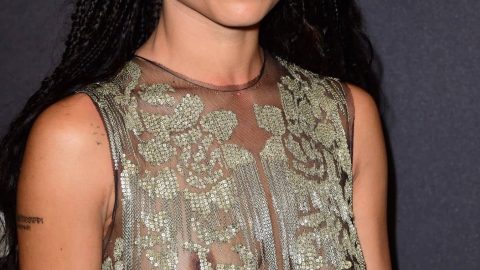 Zoe Kravitz Flashes Nipples In See through Dress During Golden Globes After party 1