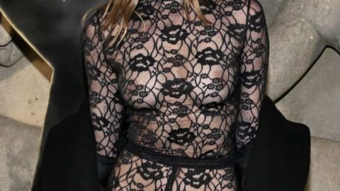 charlotte lawrence displays her tits in black sheer catsuit 5