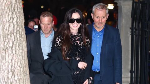 Anne Hathaway in Calvin Klein Sheer Dress New York April 2026 10