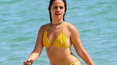 Camila Cabello Looks Hot in a Yellow Micro Triangle Bikini on the Beach in Miami 19