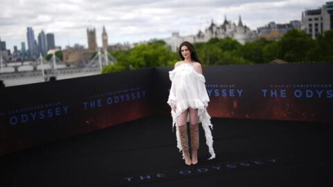 Anne Hathaway Flaunts Her Sexy Legs in a Ruffled Mini at The Odyssey Photocall 10
