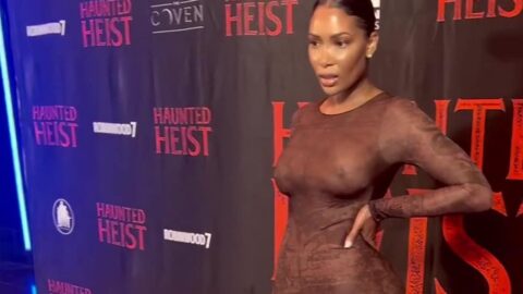Brit Eady Flashes Her Bare Boobs in a Fully See Through Dress at the Haunted Heist Premiere 7