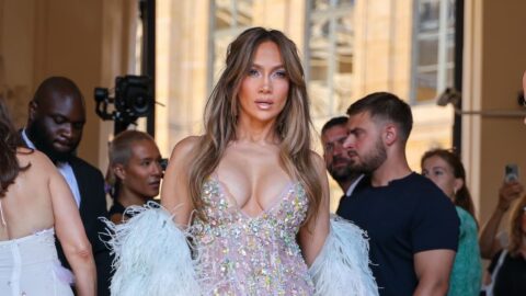 Jennifer Lopez Flashes Hard Nipples and Massive Cleavage in a Completely See Through Gown 40