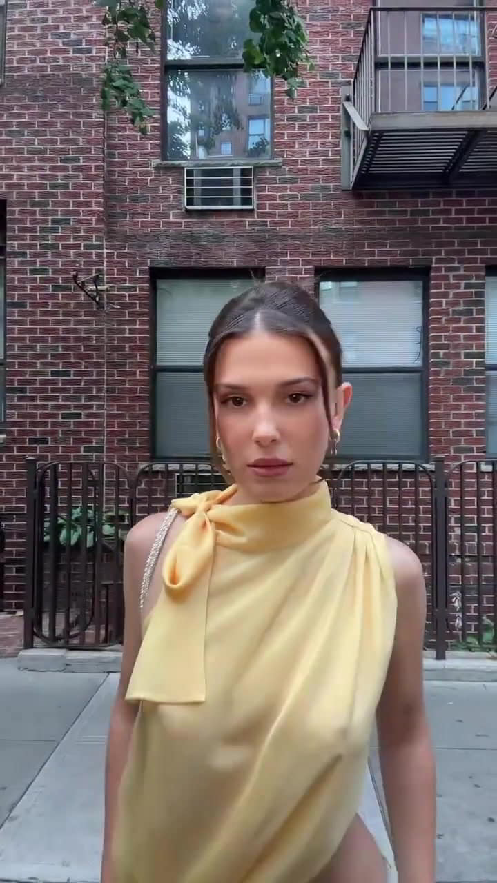 Millie Bobby Brown Hard Pokies in a Sheer Braless Top in NY topless picture Millie Bobby Brown Hard Pokies in a Sheer Braless Top in NY topless picture