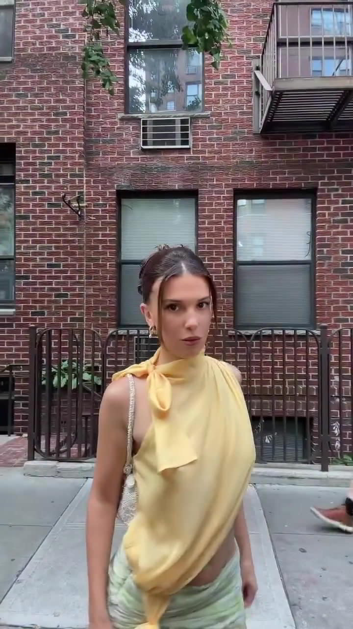 Hot Millie Bobby Brown Hard Pokies in a Sheer Braless Top in NY photo gallery Hot Millie Bobby Brown Hard Pokies in a Sheer Braless Top in NY photo gallery