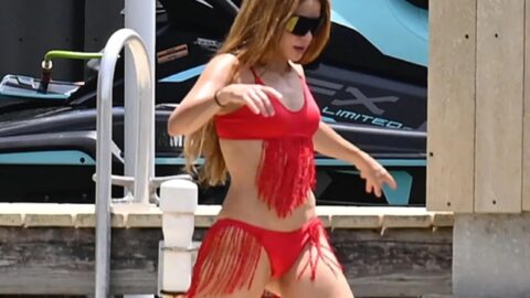 Shakira Shows Off Her Figure in a Red Fringe Bikini in Miami 14