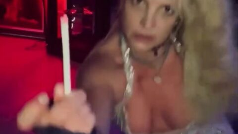 Britney Spears Dances Without Underwear in Sheer Silver Dress Tease 10