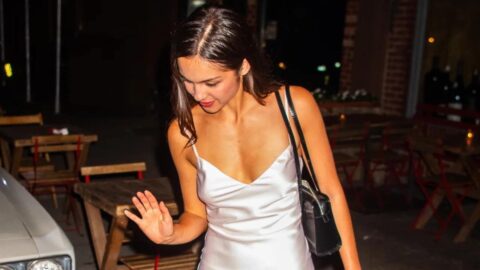 Olivia Rodrigo Flashes Cleavage Bare Legs in Tiny White Satin Dress 11